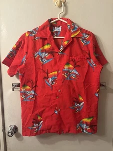 KOLE KOLE HAWAIANO VINTAGE ROSSO PICCOLO? RETRÒ VACAY RESORT UOMO POLY MADE IN USA - Foto 1 di 7