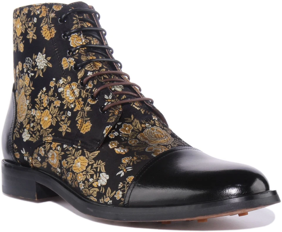 JUSTINREESS ENGLAND ADAM FLORAL Hombre Cordones Botines en Verde Talla UK 6-13 - Imagen 1 de 1
