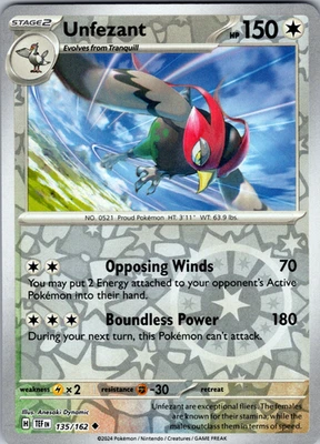 Unfezant Reverse Holo 135/162 SV05: Temporal Forces Uncommon - NM - Image 1 of 2