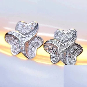 14k White Gold Plated 2.40Ct Round Cut Moissanite Butterfly Stud Earring Women - Picture 1 of 3