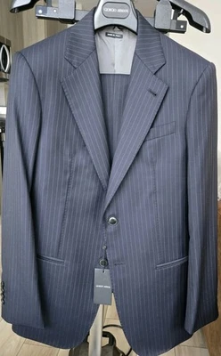 NWT Giorgio Armani Navy Pinstriped Suit Size 48 It 38R Wool - Image 1 of 4