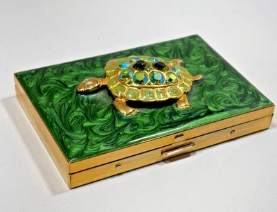 Card Holder Case Green Enamel Turtle Spring Street NY Driver License Credit Card - Image 1 of 4