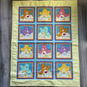 Edredón bebé vintage Care Bears panel acolchado a mano algodón 31" × 40" respaldo amarillo - Imagen 1 de 14