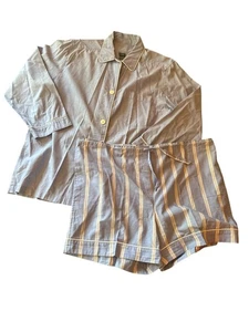 J.Crew Womans Cotton Pajama Set With Notched Collar & Striped Shorts Loungewear - Picture 1 of 4