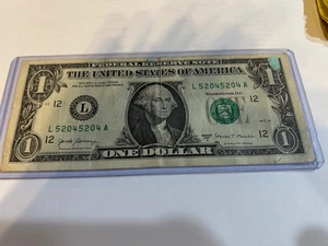 Billete de 1 dólar repetidor cuádruple - elegante/único-número de serie - L 5204 5204 A - Imagen 1 de 2