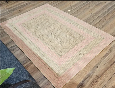 Rug 100% Farmhouse Natural Jute Braided Rug Rectangle Area Modern Rug For living - Image 1 of 4