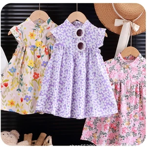 Baby Girls Summer Beach Dress Soft Breathable A-Line Holiday Kids Clothing - Picture 1 of 8