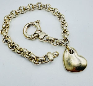 Milor Italy Bracelet Heart Charm 925 Sterling Silver 7.75" Large Rolo Link Chain - Picture 1 of 12