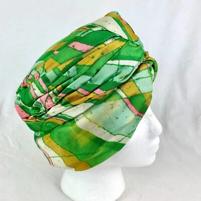 1960s De Mura AMC Turban M  21.5in Union Made Pink Green Psychedelic Excellent - Image 1 of 4