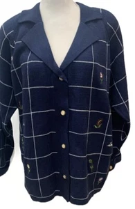 Lilly of California Navy Blue Knit Embroidered Blazer Sweater Floral Size XL NWT - Picture 1 of 9