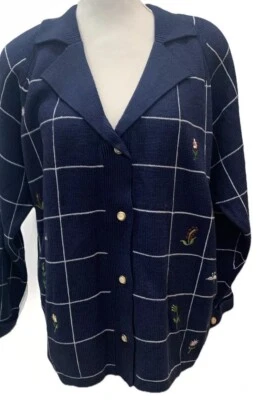 Blazer Suéter Floral Lilly of California Azul Marino Tejido Bordado Talla XL NUEVO CON ETIQUETAS Foto 1 de 4