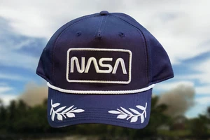 NASA Hat/Cap by MAD ENGINE Snapback Navy Blue Embroidered Leaves - Picture 1 of 3