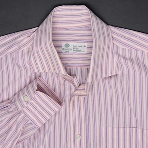 Borrelli Napoli Dress Shirt Mens 15 Pink Blue Stripe Cotton Long Sleeve Italy - Picture 1 of 8