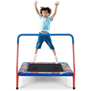 Kids 36" Indoor Outdoor Rebounder Square Trampoline W/Foam Handrail Alphabet - Picture 1 of 7