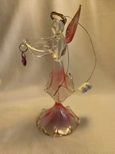 Angel Figurine January Girl Glass Pink Dress Gold Trim Red Garnett Heart 5 1/4" - Picture 1 of 7