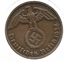 Rare Old WWII COPPER German War 1938-D WW2 Germany Military Collection Coin i71