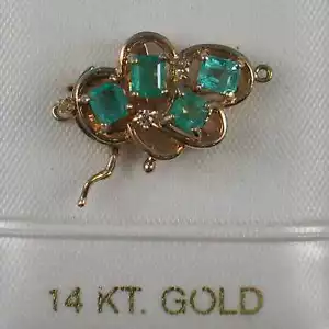 14K Yellow Gold Four Natural Green Emerald & Diamond Clasp - Picture 1 of 5