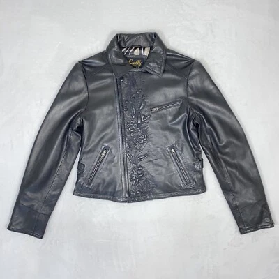 SCULLY Women's Black Lamb Leather Jacket sz MEDIUM Moto Biker Embroidery Zip-up - Image 1 of 4