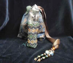 Smoky Quartz Crystal Point Beaded Wand in Olive Green Bronze Black Brown Topaz - Picture 1 of 7