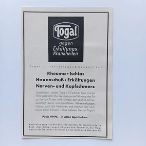 1941 Togal Togalwerk München Arzneimittel Chemie Werbeanzeige Werbung Reklame - Picture 1 of 1