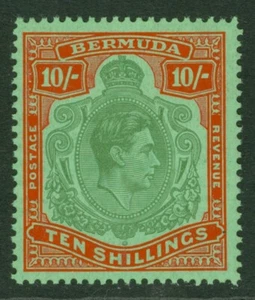 SG 119d Bermuda 1938-53. 10/- tiefgrün & stumpf rot/grün. Fein unmontiert... - Bild 1 von 1