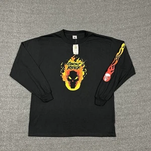 Vintage Ghost Rider Shirt 90s Mens Large Long-sleeve Flaming Skull Delta Tag NWT - Picture 1 of 11