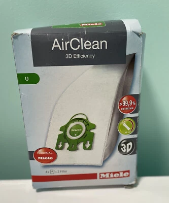 Miele Type U Vacuum Cleaner Airclean Bags 4 Bags 2 Filters Green Collar Genuine - Image 1 of 4