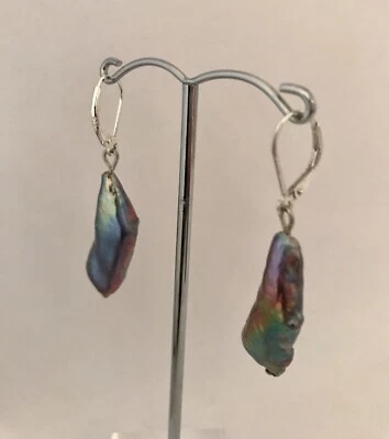 Ohrringe aus Echten Perlen Biwa Barock Stäbchen 24x10x8 mm Peacock Schwarz TOP - Bild 1 von 4