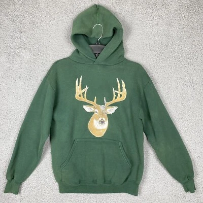 De Colección Jerzees EE. UU. Super Sudaderas M Verde Buck Ciervo Pullover Sudadera con Capucha Caza Envejecido Foto 1 de 4