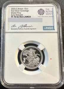 2025 Great Britain 1st Ever Silver Sovereign Privy NGC PF70 UC FDOI Signed w/OGP - Picture 1 of 1