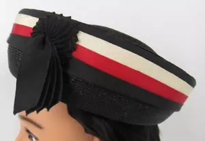 Vintage ORIGINAL CHAPEAUX LOUISE Ladies Hat, Black w Red/Cream/Black Size 21.5 - Picture 1 of 11