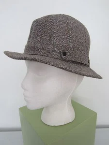 Vintage Gray & Cream WOOL TWEED Bucket FEDORA Hat Cap - Picture 1 of 8