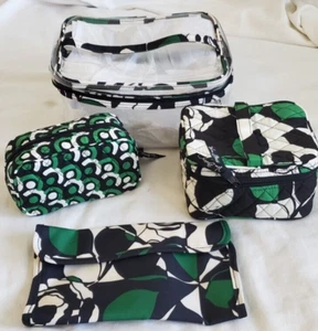 4 Pc Vera Bradley Cosmetic Case Set Organizer Makeup Bag Travel Green Black - Picture 1 of 18