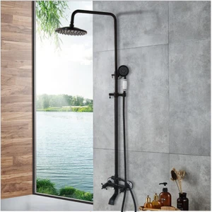 Grifo de ducha redondo negro lluvia portátil spray decoración cerámica mezclador grifo montaje en pared - Imagen 1 de 12