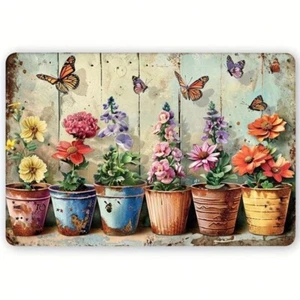 RUSTIC VIBES, HAPPY FLOWERS, INSTANT JOY. SHABBY CHIC RETRO METAL WALL SIGN - Picture 1 of 9