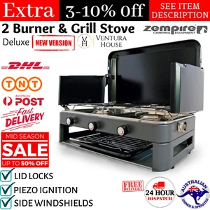 Deluxe 2 Burner Grill Stove Grill Camping Kitchen Portable Outdoor Cooking New - Picture 1 of 12