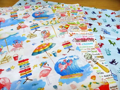 Flamingo Strand  Eis Liegestuhl  Patchworkstoffe 3 Reste  135x110 cm   Baumwolle - Bild 1 von 4