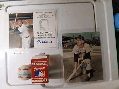 Al Kaline Autographed Signed OALB. Ink smudged & ( 2 ) Autographed Photos  - Image 1 of 4