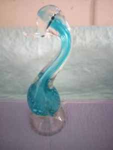 Große Glas Ente Langhals blau getönt eingebauter Ständer sehr hübsch - Bild 1 von 4