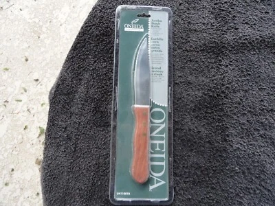 Oneida Cutlery Wood Handle Stainless Steel Blade Brass Rivets Jumbo Steak Knife - Image 1 of 4
