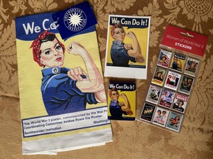 Rosie the Riveter Lot of Items-Tea Towel-Stickers-Eraser-Post Card-New-Excellent