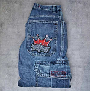 VTG Y2K JNCO Jeans Crown Logo Wide Leg Carpenter Denim Pants Youth Size 8 - Picture 1 of 15