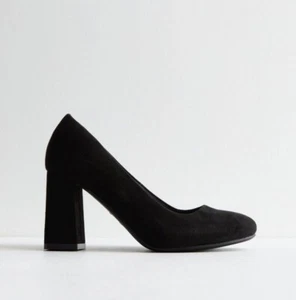 New Look Black S 5 EXTRA WIDE Fit Suedette Block Heel Court Shoes NEW RRP £27 - Picture 1 of 3