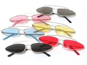 Cat Eye Triangle Oval Sunglasses Metal Frames Flat Lens Metal Brow Bar Men Women - Picture 1 of 11