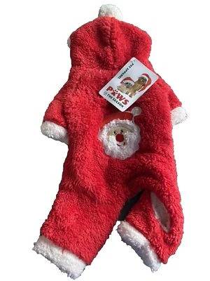 PET APPAREL Red  CHRISTMAS JUMPSUIT WARM HOODIE SANTA FACE Puppy/Dog  XSMALL - Image 1 of 4