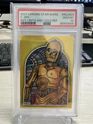 2023 Topps Chrome Star Wars ROTJ 40th C-3PO GOLD Ref/50 #ROJ403 PSA 10 POP 5 - Image 1 of 2