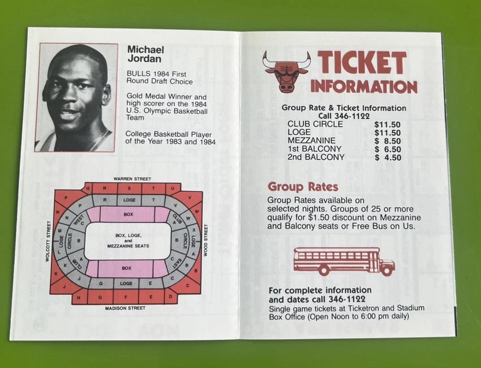 CHICAGO BULLS 1984-85 CALENDARIO DE BOLSILLO MICHAEL JORDAN NOVATO CANON PATROCINADOR CABRA Foto 1 de 4