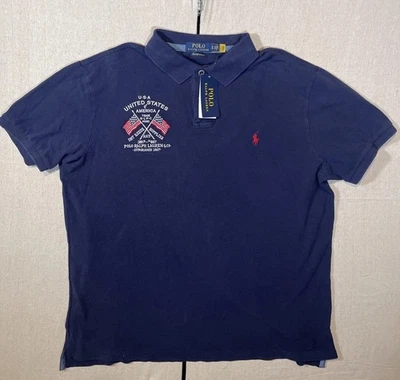 POLO Ralph Lauren Мужская размер XL вышитый США Eagle рубашка-поло темно-синий - Изображение 1 из 4