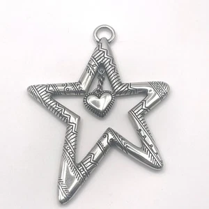 Brighton Antique Silver-Tone Star Ornament with Dangling Heart Etched Holiday - Picture 1 of 5