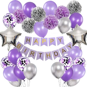 Decoraciones de Cumpleaños para Niñas Púrpura y Plata Lavanda Fiesta Decoración Kit para... - Imagen 1 de 7